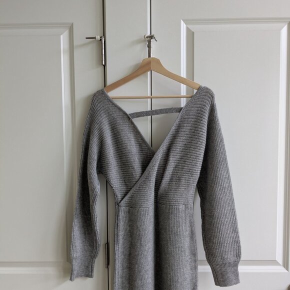 NWT Shein Frenchy Sweater Dress L Gray Chunky Knit Deep V Neck Side Slits Comfy - Picture 7 of 10